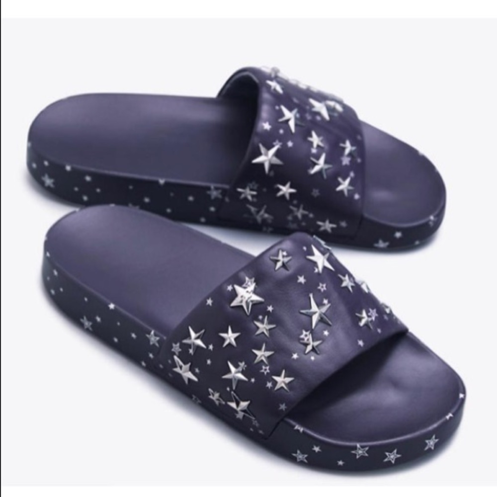 Tory Burch leather navy blue star slides
